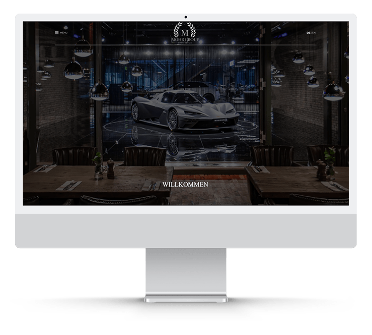 Startseite der Website von Mohr Group, einem Autohaus für exklusive Fahrzeuge.